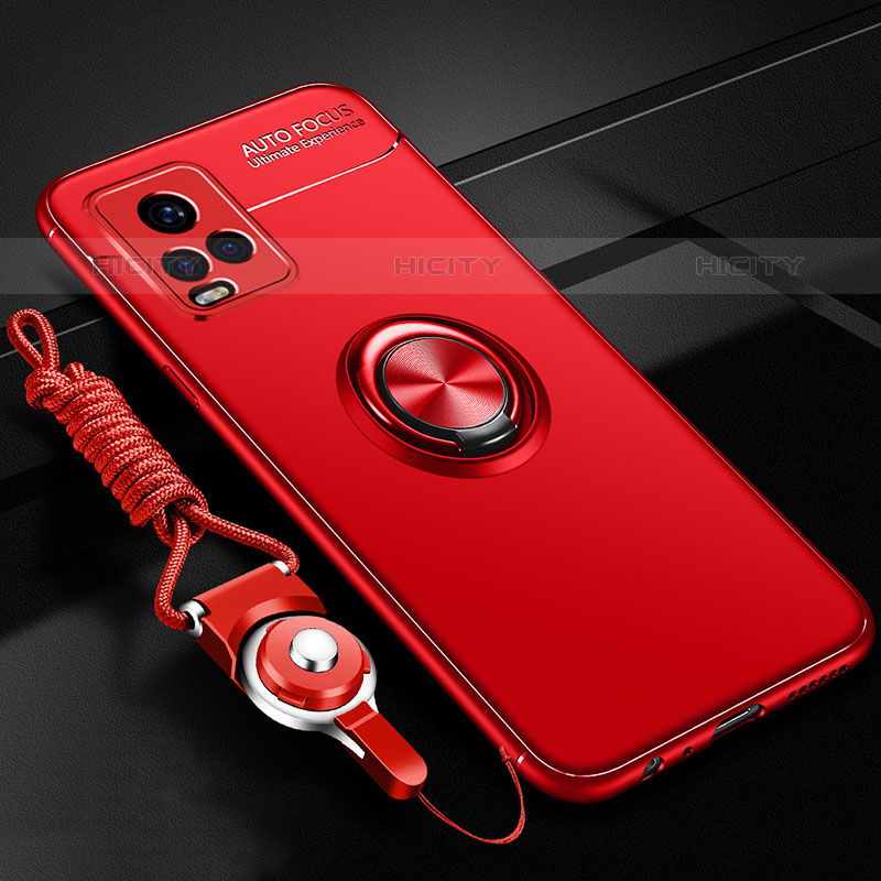 Custodia Silicone Ultra Sottile Morbida Cover con Magnetico Anello Supporto SD3 per Vivo V21s 5G Rosso