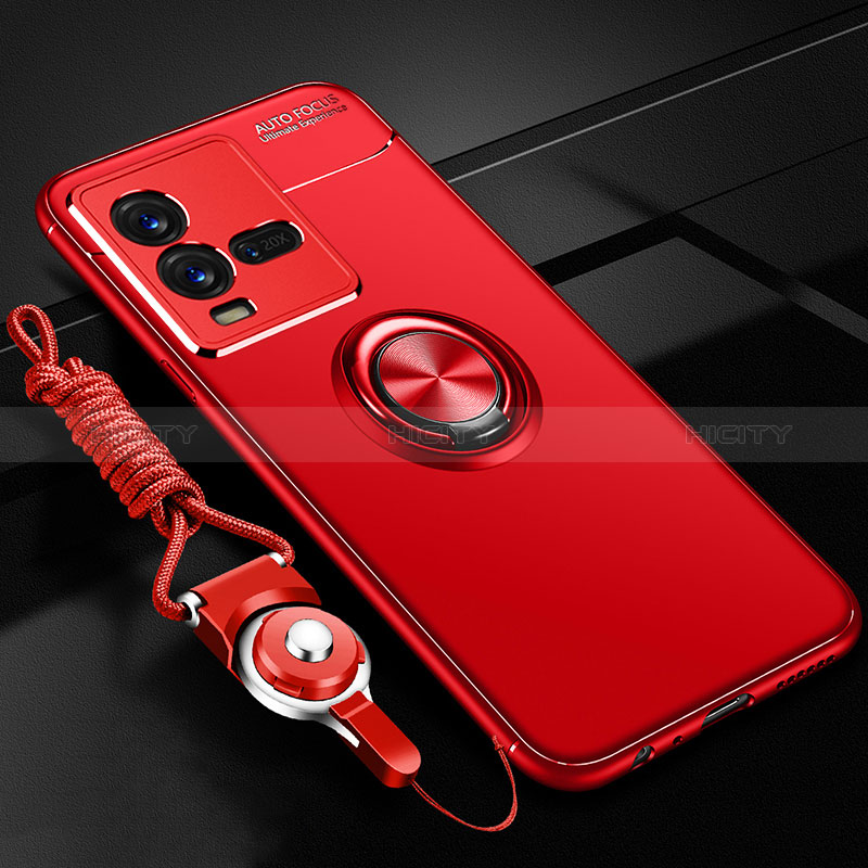 Custodia Silicone Ultra Sottile Morbida Cover con Magnetico Anello Supporto SD3 per Vivo V25e Rosso