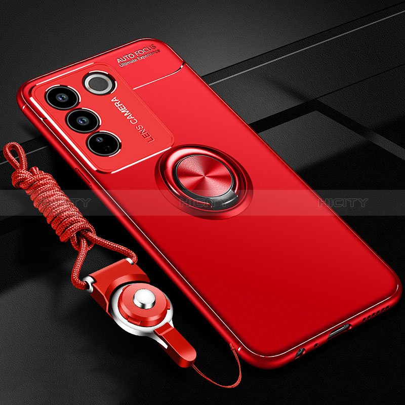 Custodia Silicone Ultra Sottile Morbida Cover con Magnetico Anello Supporto SD3 per Vivo V27 5G Rosso