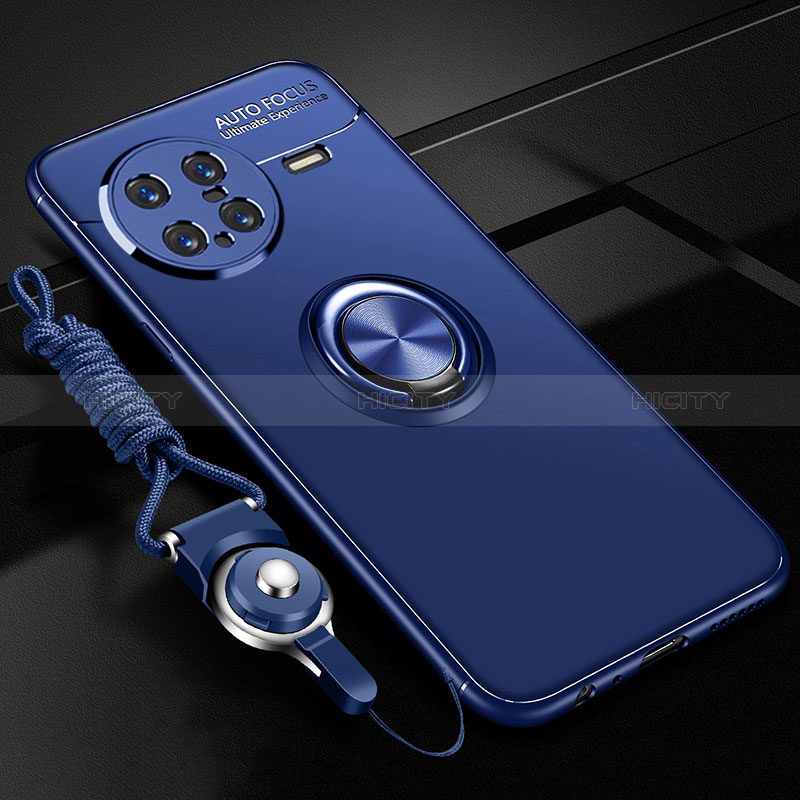 Custodia Silicone Ultra Sottile Morbida Cover con Magnetico Anello Supporto SD3 per Vivo X Note Blu