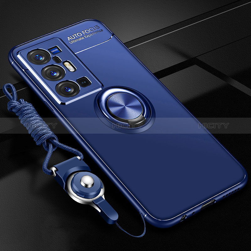 Custodia Silicone Ultra Sottile Morbida Cover con Magnetico Anello Supporto SD3 per Vivo X70 Pro+ Plus 5G Blu