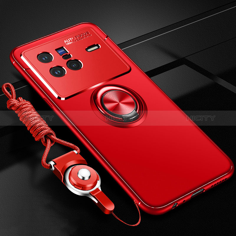 Custodia Silicone Ultra Sottile Morbida Cover con Magnetico Anello Supporto SD3 per Vivo X80 5G Rosso