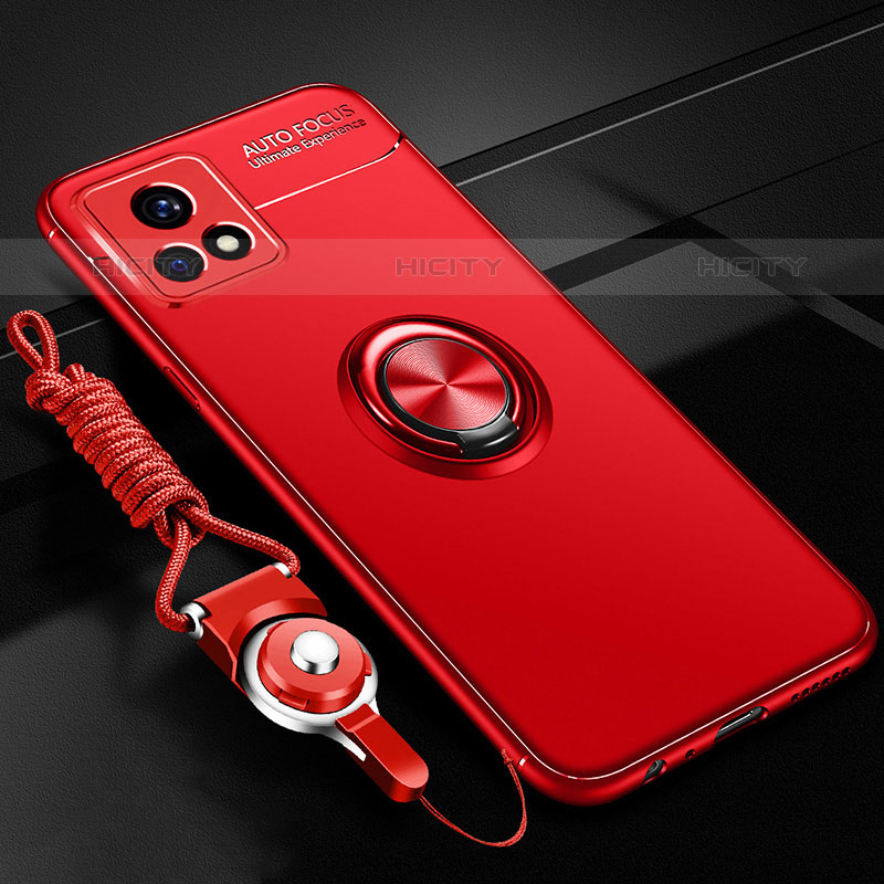 Custodia Silicone Ultra Sottile Morbida Cover con Magnetico Anello Supporto SD3 per Vivo Y52s 5G Rosso