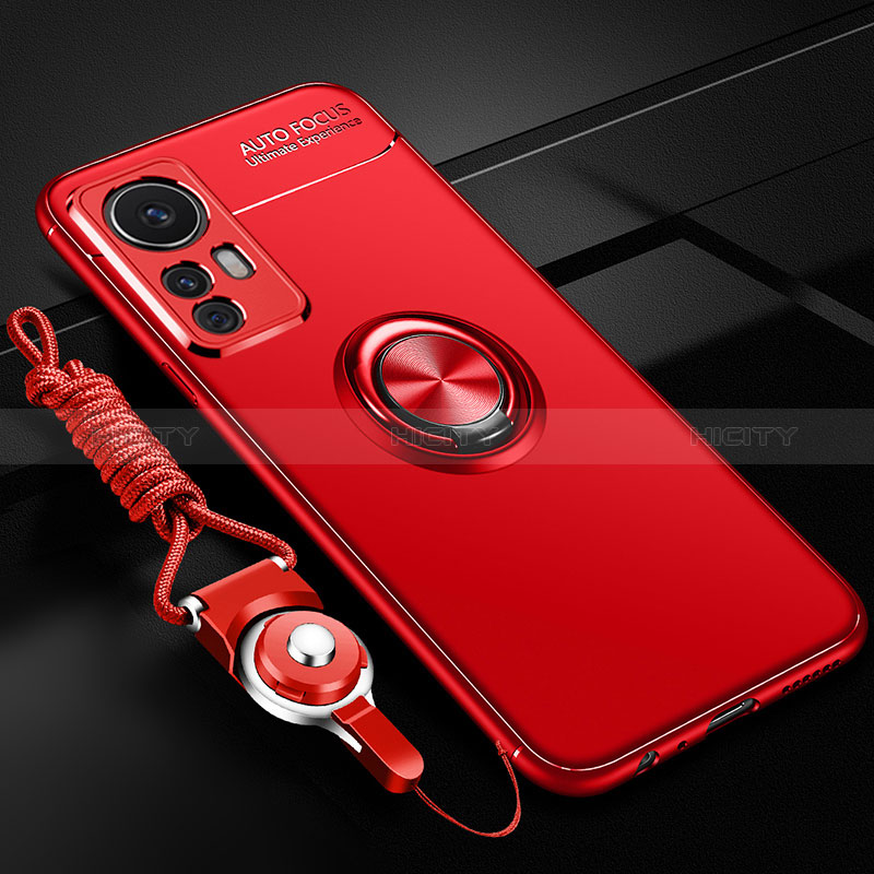 Custodia Silicone Ultra Sottile Morbida Cover con Magnetico Anello Supporto SD3 per Xiaomi Mi 12T Pro 5G Rosso