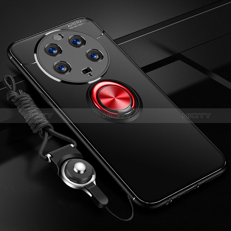 Custodia Silicone Ultra Sottile Morbida Cover con Magnetico Anello Supporto SD3 per Xiaomi Mi 13 Ultra 5G Rosso e Nero