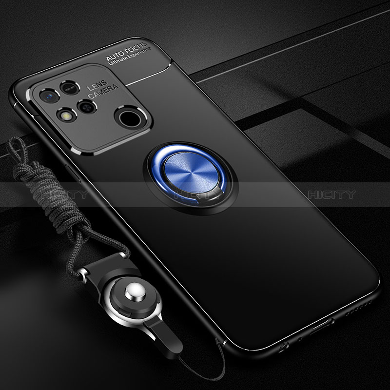 Custodia Silicone Ultra Sottile Morbida Cover con Magnetico Anello Supporto SD3 per Xiaomi POCO C3 Blu e Nero