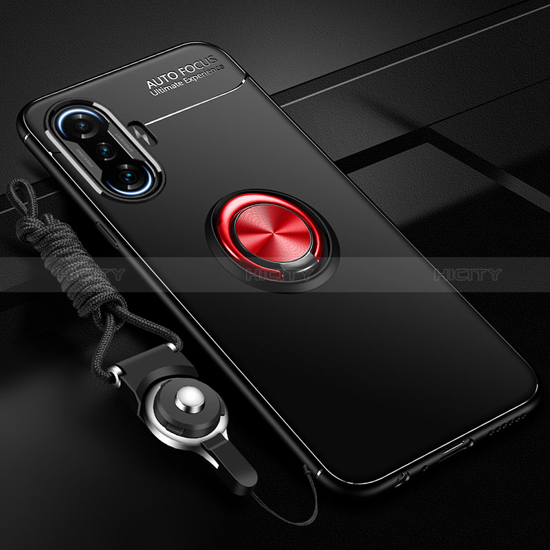 Custodia Silicone Ultra Sottile Morbida Cover con Magnetico Anello Supporto SD3 per Xiaomi Poco F3 GT 5G Rosso e Nero