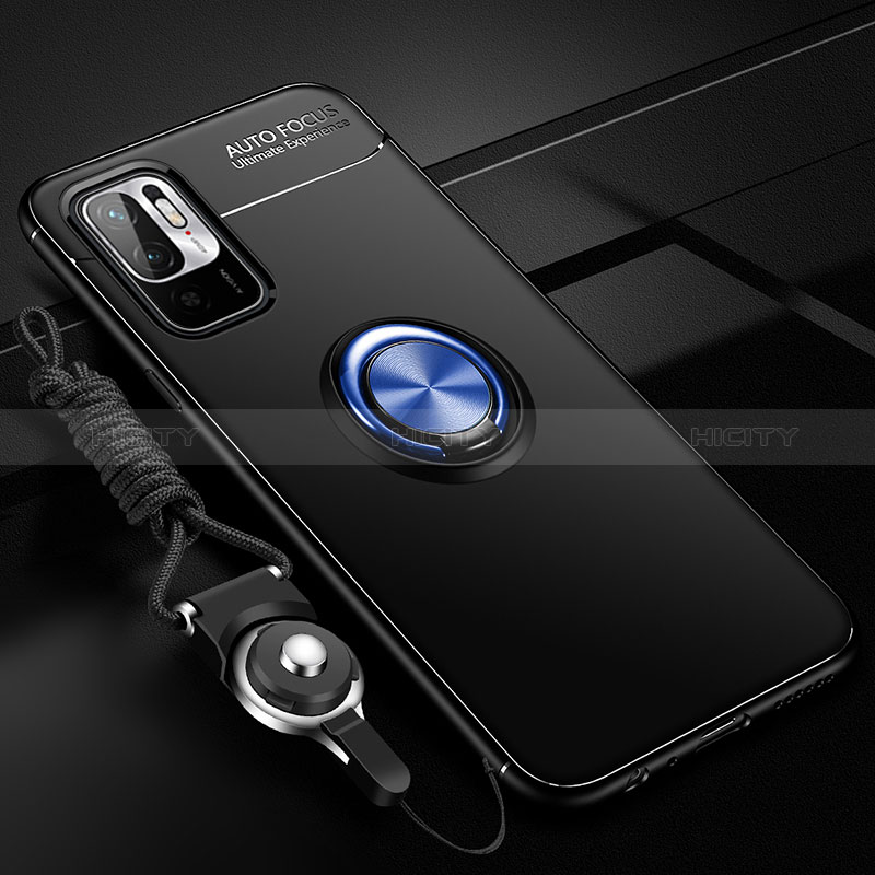 Custodia Silicone Ultra Sottile Morbida Cover con Magnetico Anello Supporto SD3 per Xiaomi POCO M3 Pro 5G Blu e Nero