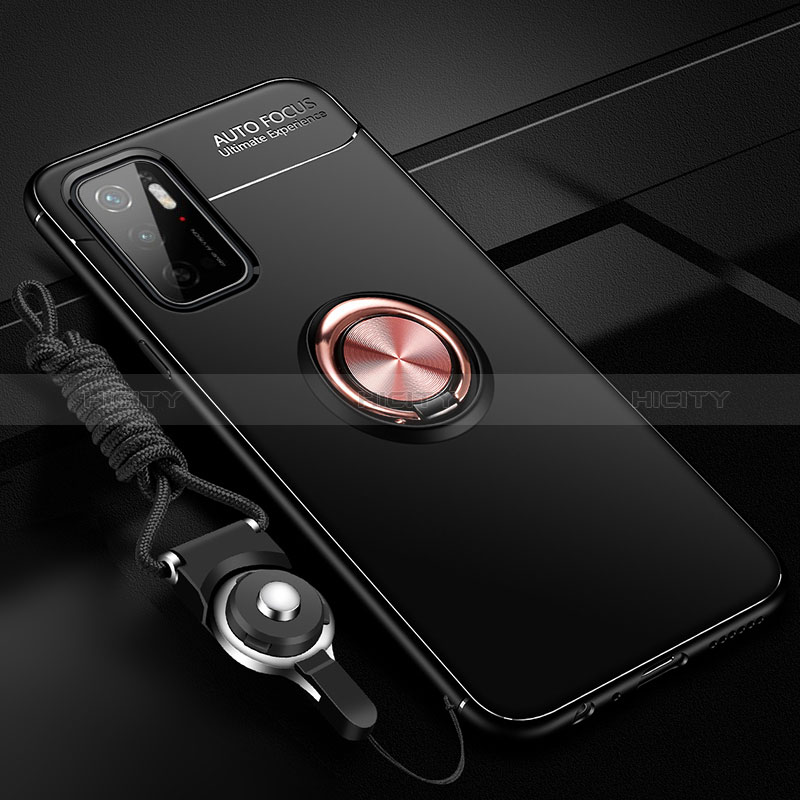Custodia Silicone Ultra Sottile Morbida Cover con Magnetico Anello Supporto SD3 per Xiaomi Redmi 10 5G Oro e Nero