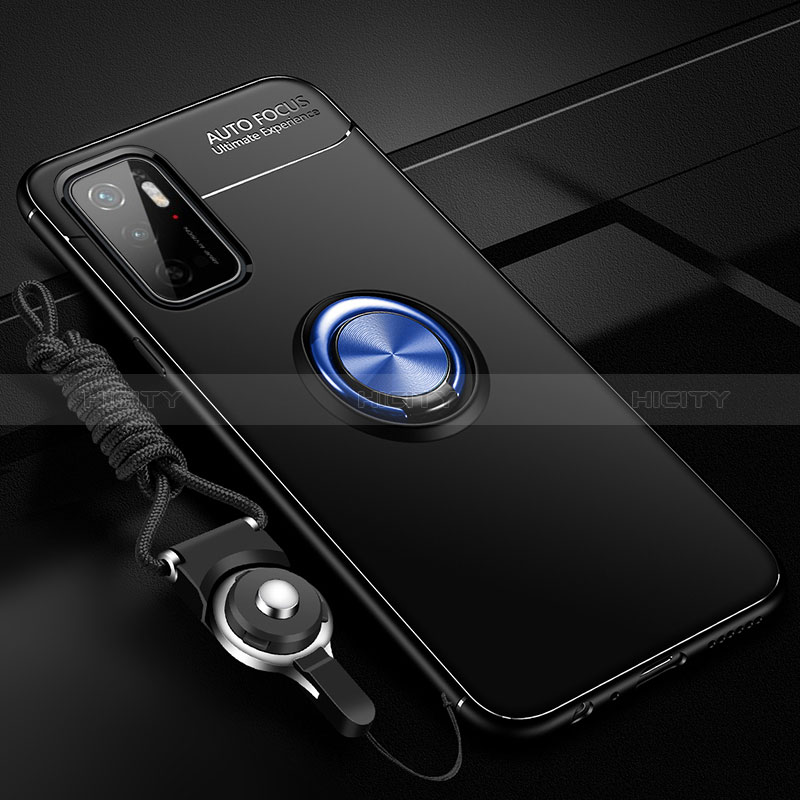 Custodia Silicone Ultra Sottile Morbida Cover con Magnetico Anello Supporto SD3 per Xiaomi Redmi 10 Prime Plus 5G Blu e Nero