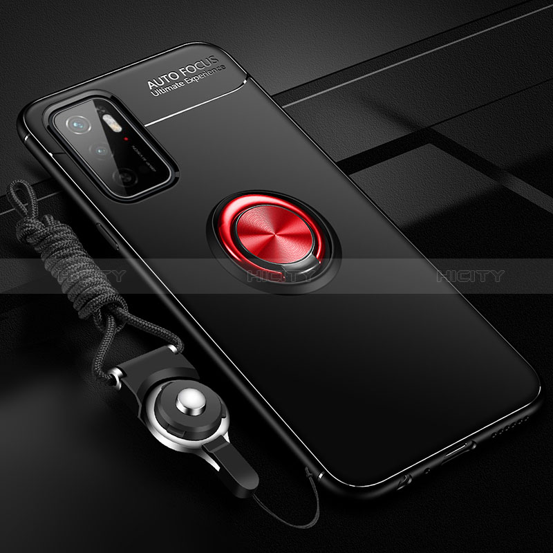 Custodia Silicone Ultra Sottile Morbida Cover con Magnetico Anello Supporto SD3 per Xiaomi Redmi 11 Prime 5G Rosso e Nero