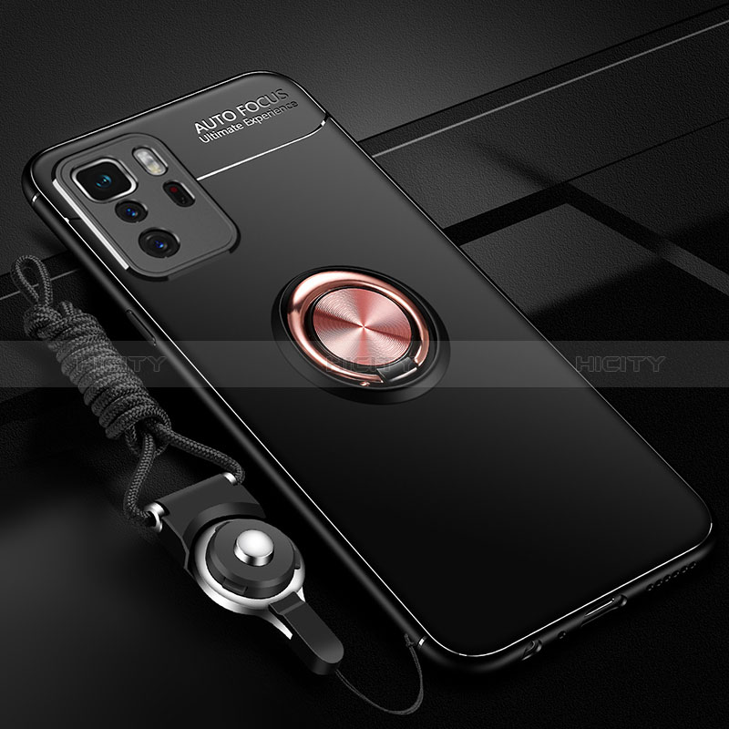 Custodia Silicone Ultra Sottile Morbida Cover con Magnetico Anello Supporto SD3 per Xiaomi Redmi Note 10 Pro 5G Oro e Nero