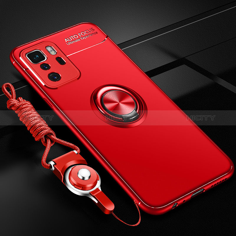 Custodia Silicone Ultra Sottile Morbida Cover con Magnetico Anello Supporto SD3 per Xiaomi Redmi Note 10 Pro 5G Rosso