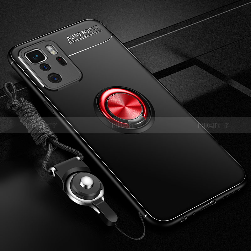 Custodia Silicone Ultra Sottile Morbida Cover con Magnetico Anello Supporto SD3 per Xiaomi Redmi Note 10 Pro 5G Rosso e Nero