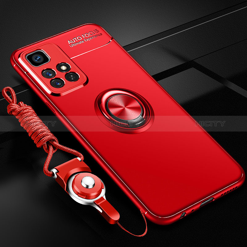 Custodia Silicone Ultra Sottile Morbida Cover con Magnetico Anello Supporto SD3 per Xiaomi Redmi Note 11 4G (2021) Rosso