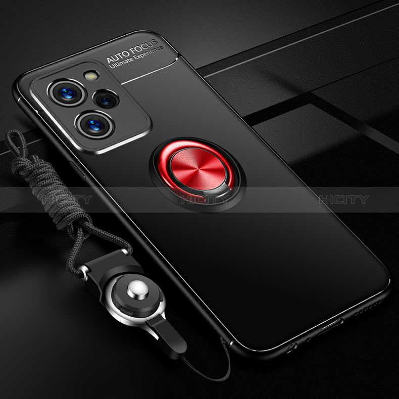 Custodia Silicone Ultra Sottile Morbida Cover con Magnetico Anello Supporto SD3 per Xiaomi Redmi Note 12 Pro Speed 5G Rosso e Nero
