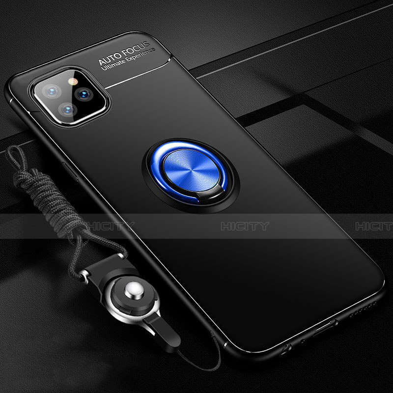 Custodia Silicone Ultra Sottile Morbida Cover con Magnetico Anello Supporto T01 per Apple iPhone 11 Pro Max Blu e Nero