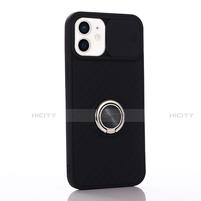 Custodia Silicone Ultra Sottile Morbida Cover con Magnetico Anello Supporto T01 per Apple iPhone 12 Mini Nero