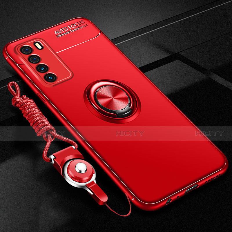 Custodia Silicone Ultra Sottile Morbida Cover con Magnetico Anello Supporto T01 per Huawei Honor Play4 5G Rosso