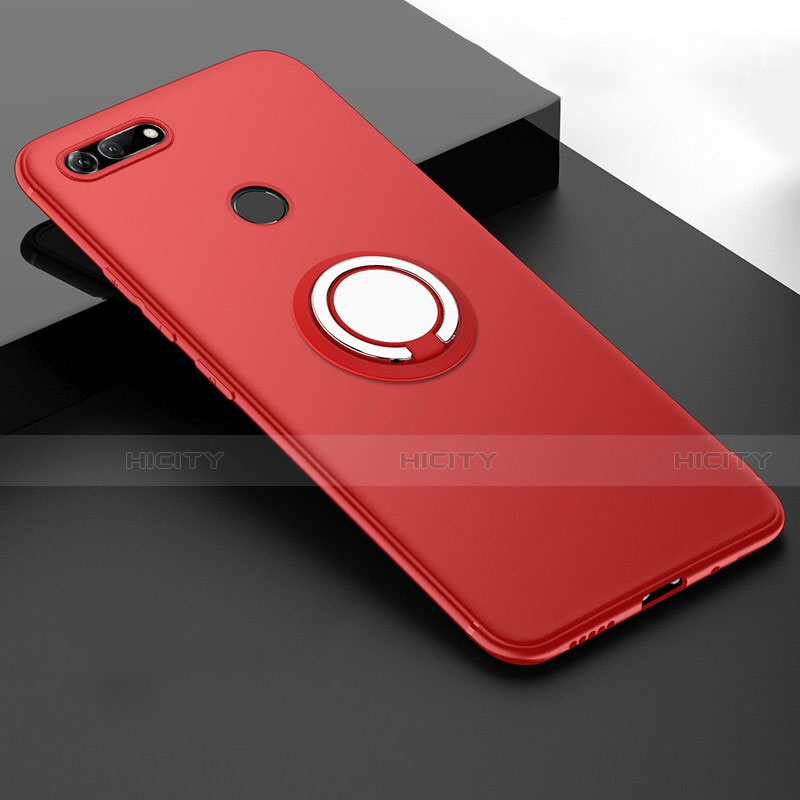 Custodia Silicone Ultra Sottile Morbida Cover con Magnetico Anello Supporto T01 per Huawei Honor View 20 Rosso