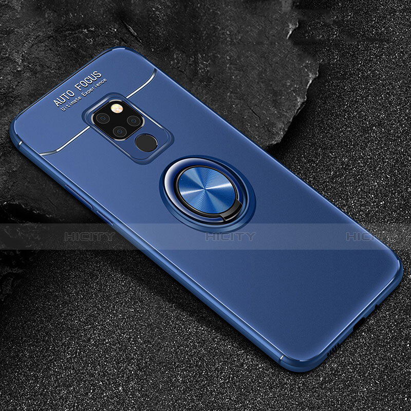 Custodia Silicone Ultra Sottile Morbida Cover con Magnetico Anello Supporto T01 per Huawei Mate 20 Blu