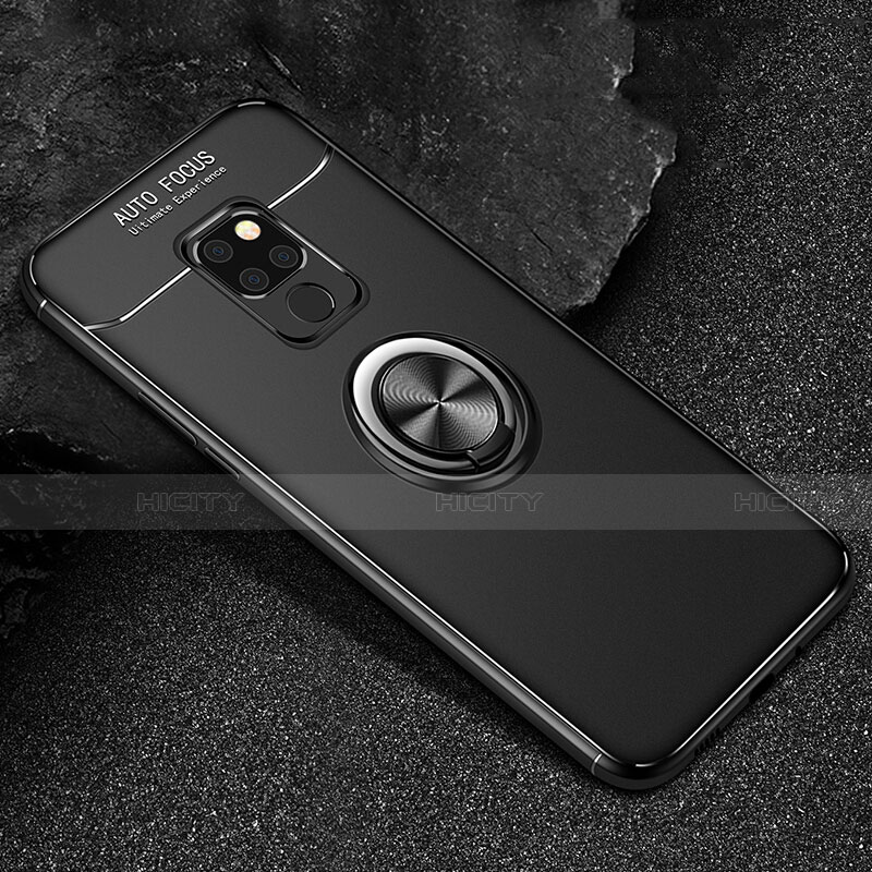 Custodia Silicone Ultra Sottile Morbida Cover con Magnetico Anello Supporto T01 per Huawei Mate 20 Nero