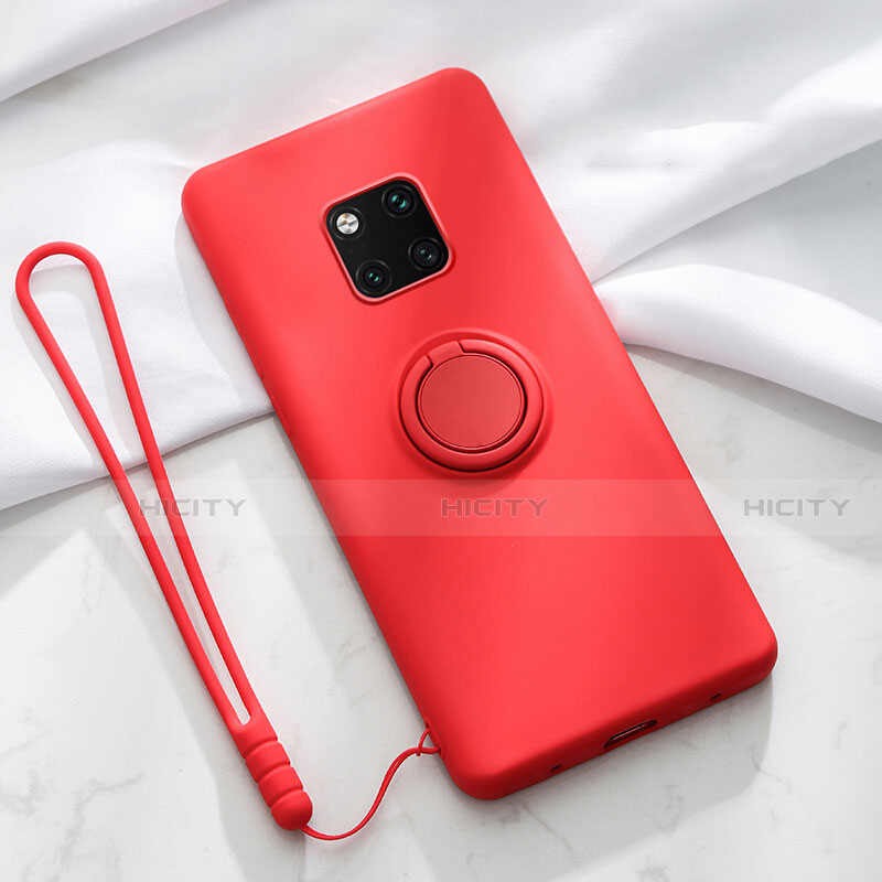 Custodia Silicone Ultra Sottile Morbida Cover con Magnetico Anello Supporto T01 per Huawei Mate 20 Pro Rosso