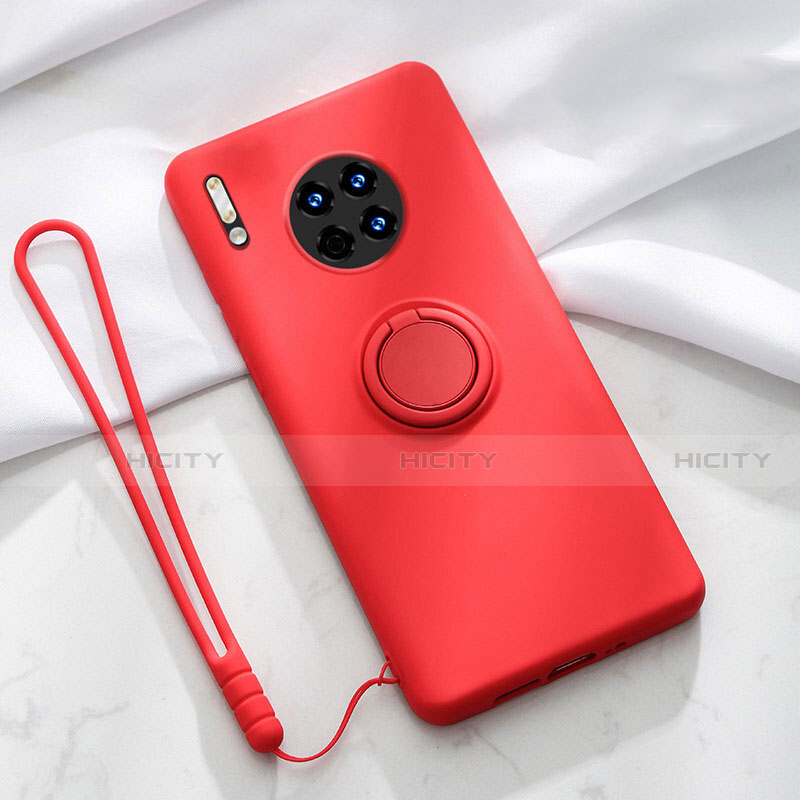 Custodia Silicone Ultra Sottile Morbida Cover con Magnetico Anello Supporto T01 per Huawei Mate 30E Pro 5G Rosso