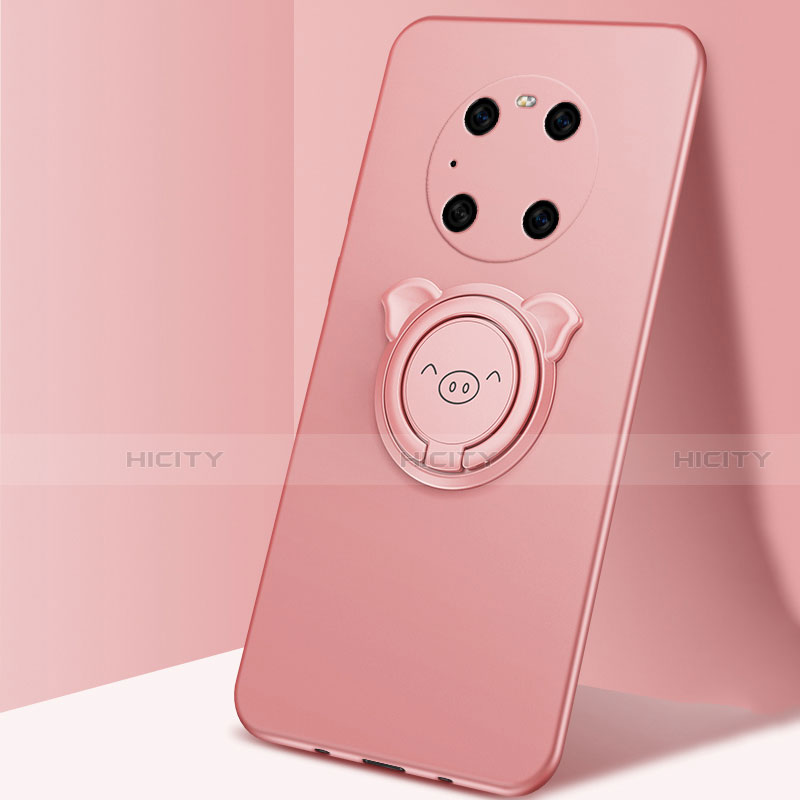 Custodia Silicone Ultra Sottile Morbida Cover con Magnetico Anello Supporto T01 per Huawei Mate 40E Pro 5G Oro Rosa