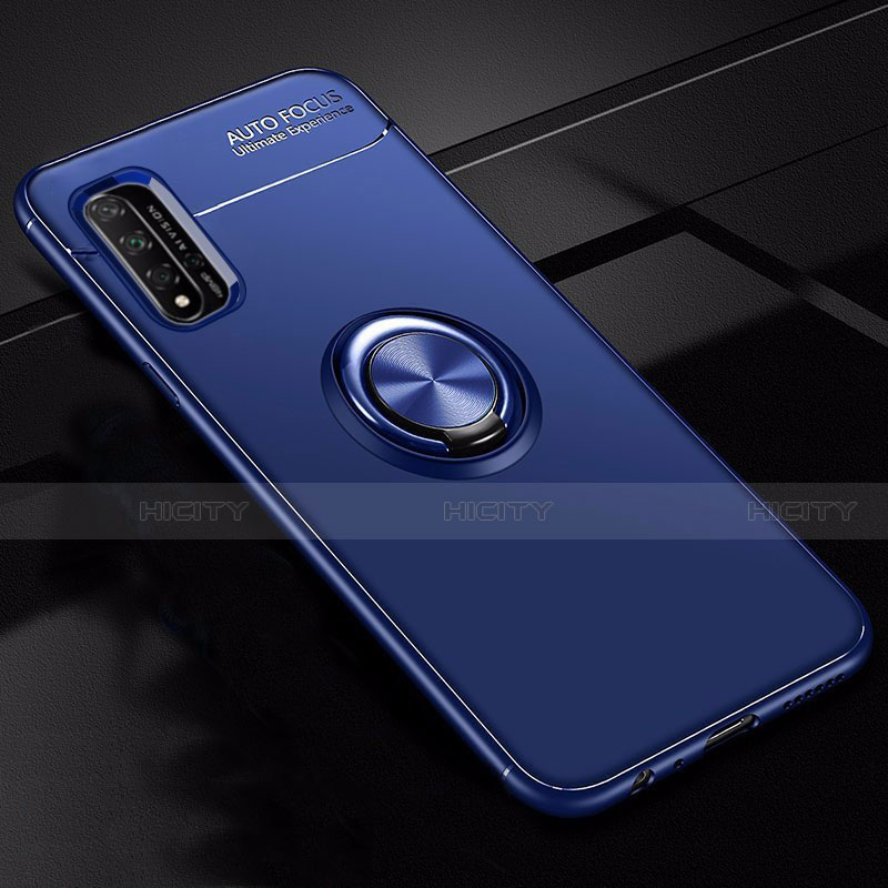 Custodia Silicone Ultra Sottile Morbida Cover con Magnetico Anello Supporto T01 per Huawei Nova 5T Blu