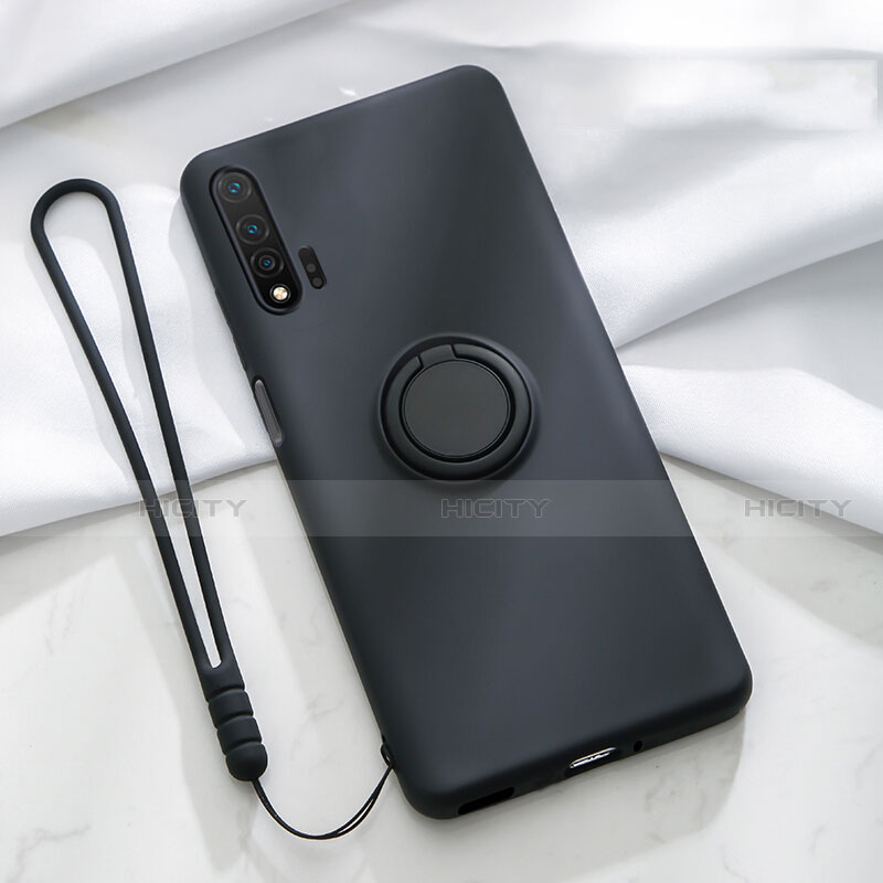 Custodia Silicone Ultra Sottile Morbida Cover con Magnetico Anello Supporto T01 per Huawei Nova 6 5G Nero