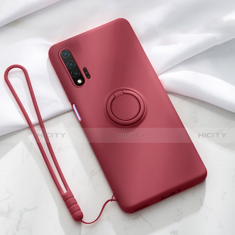 Custodia Silicone Ultra Sottile Morbida Cover con Magnetico Anello Supporto T01 per Huawei Nova 6 5G Rosso Rosa