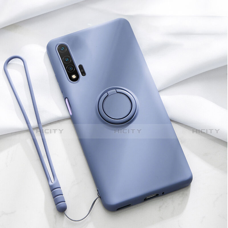 Custodia Silicone Ultra Sottile Morbida Cover con Magnetico Anello Supporto T01 per Huawei Nova 6 Viola