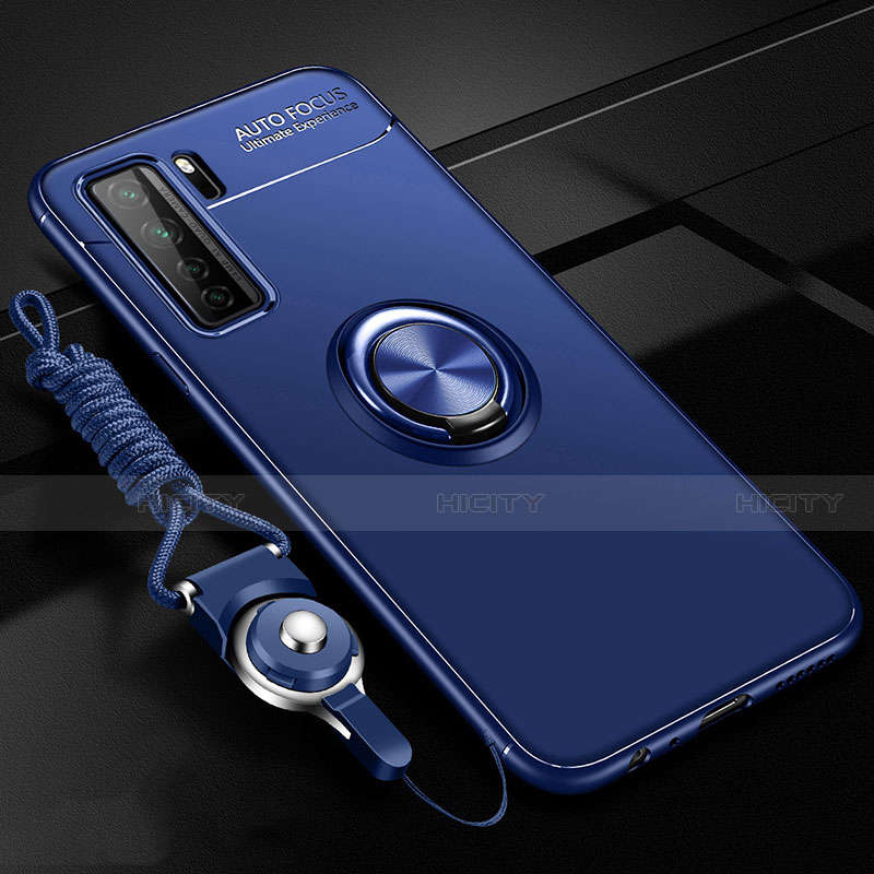 Custodia Silicone Ultra Sottile Morbida Cover con Magnetico Anello Supporto T01 per Huawei Nova 7 SE 5G Blu