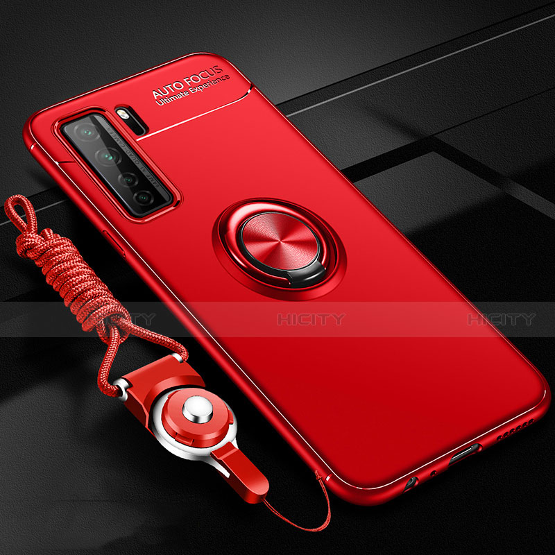 Custodia Silicone Ultra Sottile Morbida Cover con Magnetico Anello Supporto T01 per Huawei Nova 7 SE 5G Rosso