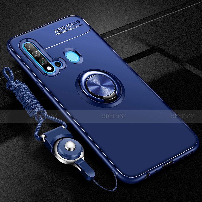 Custodia Silicone Ultra Sottile Morbida Cover con Magnetico Anello Supporto T01 per Huawei P20 Lite (2019) Blu