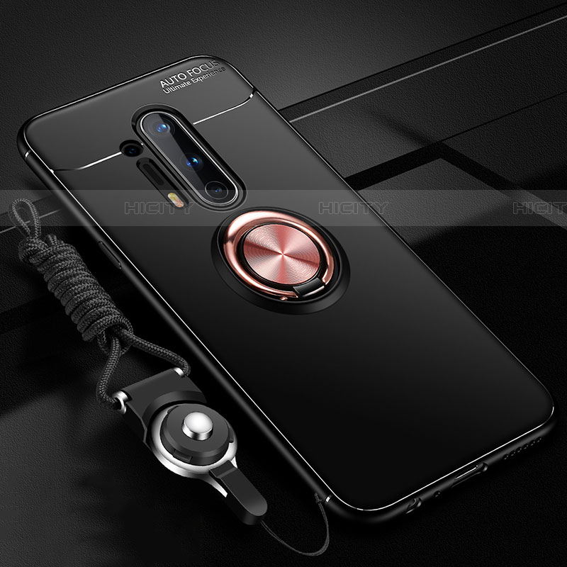 Custodia Silicone Ultra Sottile Morbida Cover con Magnetico Anello Supporto T01 per OnePlus 8 Pro Oro e Nero