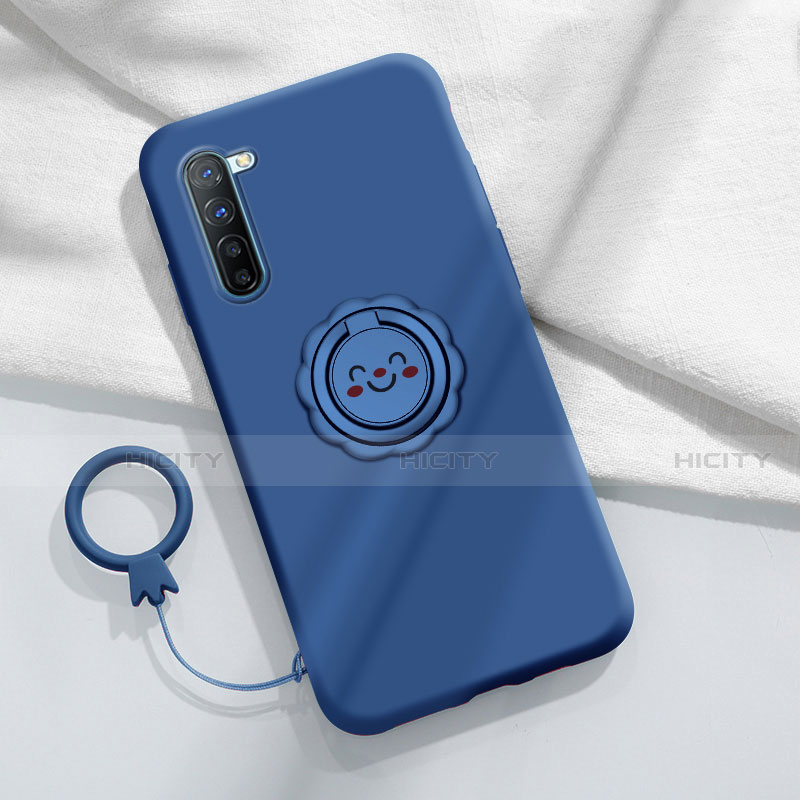 Custodia Silicone Ultra Sottile Morbida Cover con Magnetico Anello Supporto T01 per Oppo A91 Blu