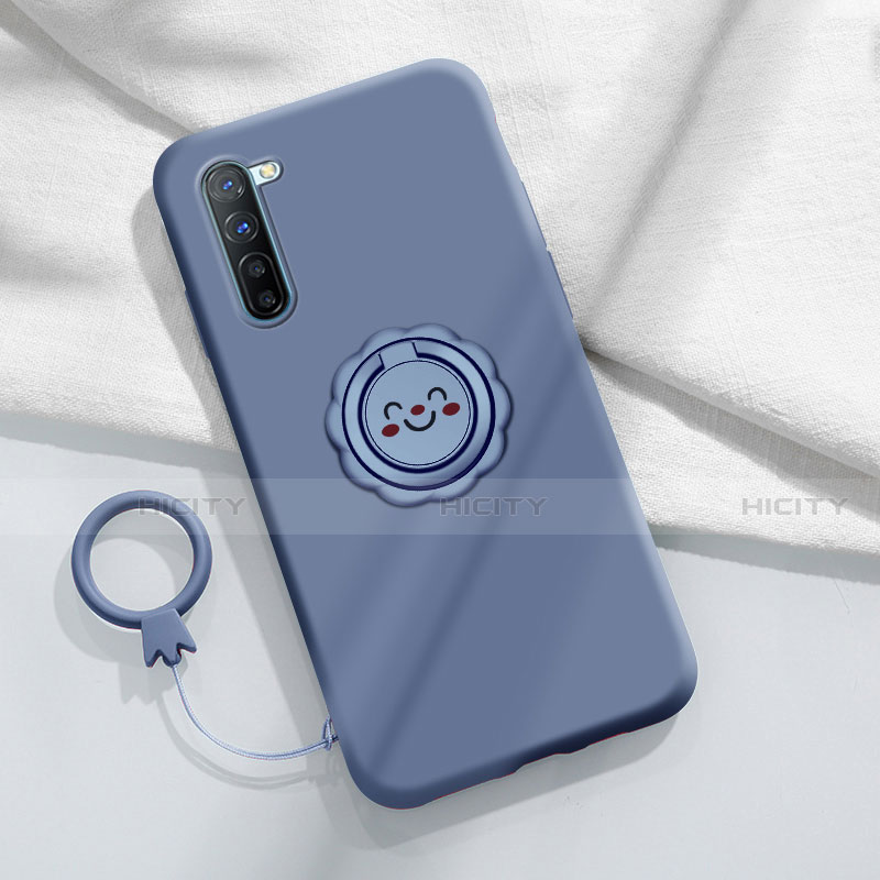 Custodia Silicone Ultra Sottile Morbida Cover con Magnetico Anello Supporto T01 per Oppo A91 Grigio