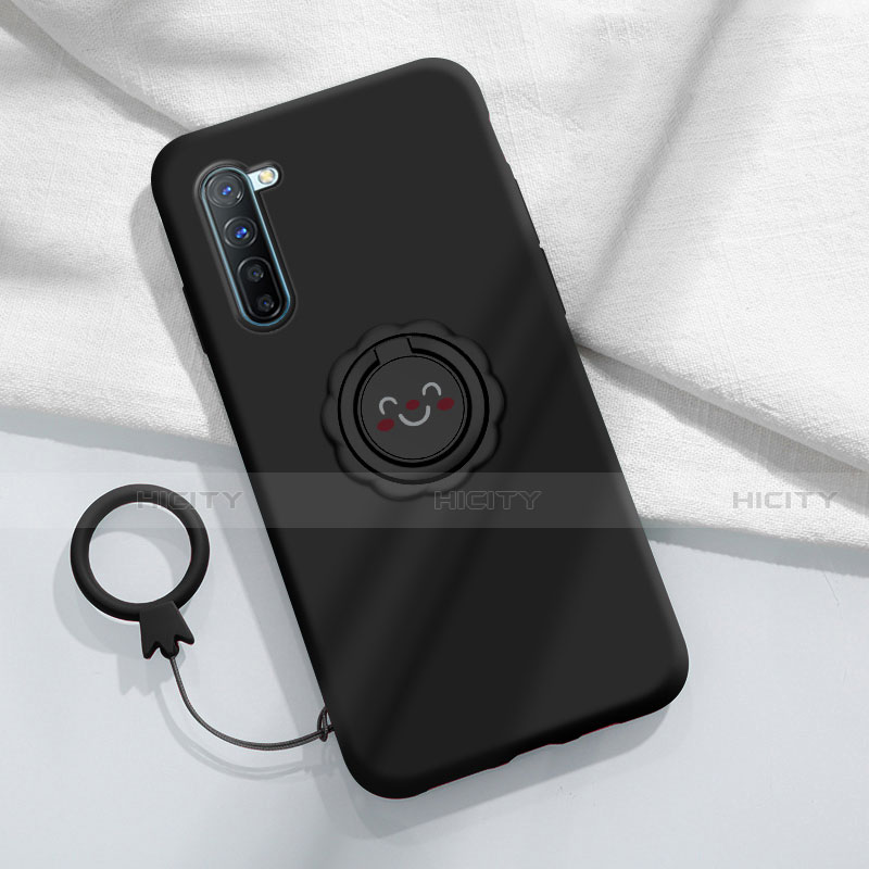 Custodia Silicone Ultra Sottile Morbida Cover con Magnetico Anello Supporto T01 per Oppo A91 Nero