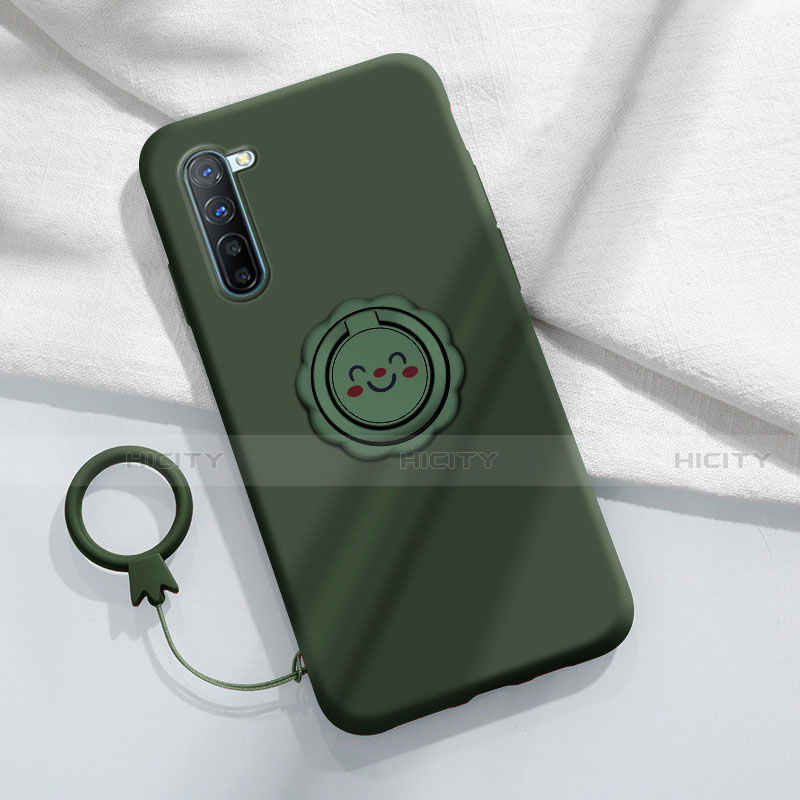 Custodia Silicone Ultra Sottile Morbida Cover con Magnetico Anello Supporto T01 per Oppo A91 Verde