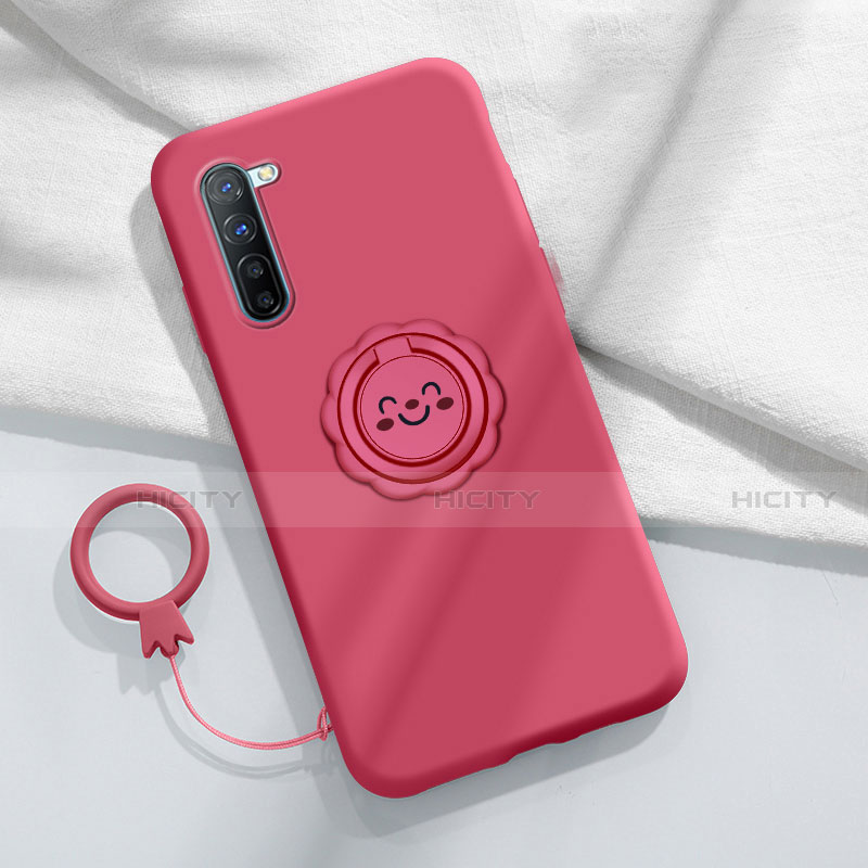 Custodia Silicone Ultra Sottile Morbida Cover con Magnetico Anello Supporto T01 per Oppo F15 Rosso Rosa