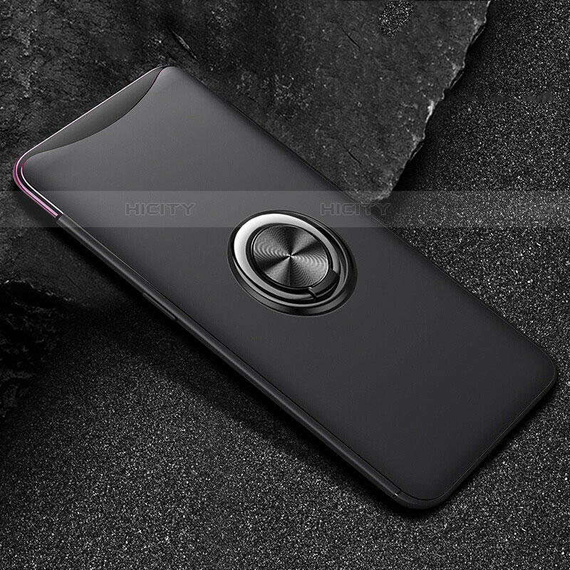 Custodia Silicone Ultra Sottile Morbida Cover con Magnetico Anello Supporto T01 per Oppo Find X Nero