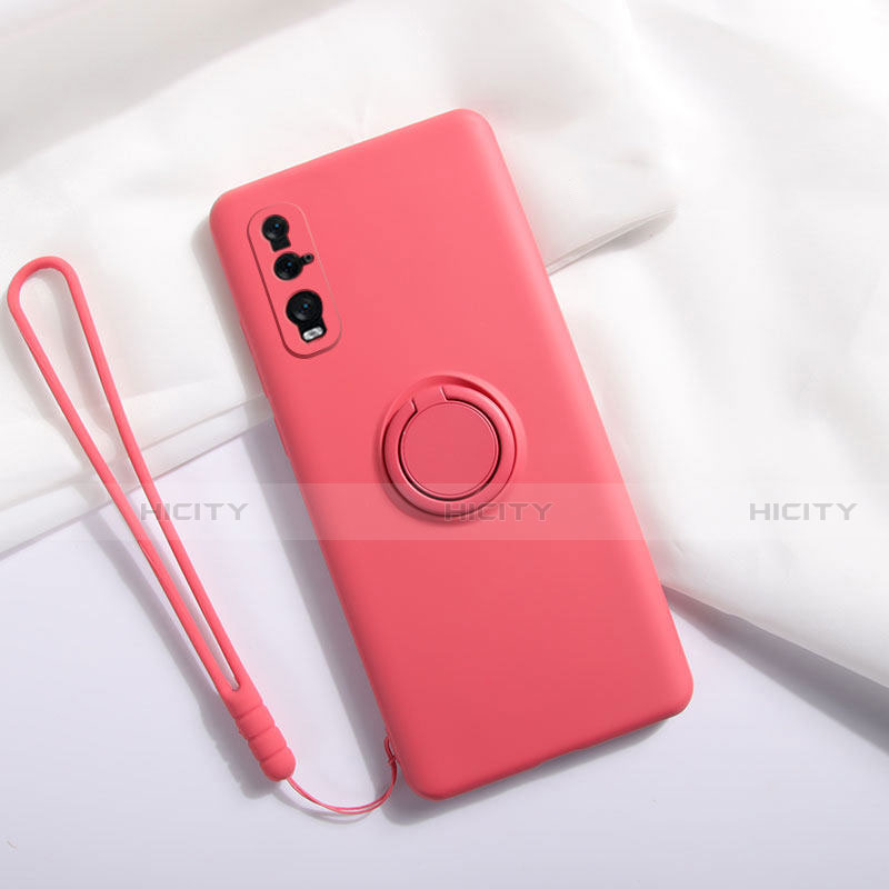 Custodia Silicone Ultra Sottile Morbida Cover con Magnetico Anello Supporto T01 per Oppo Find X2