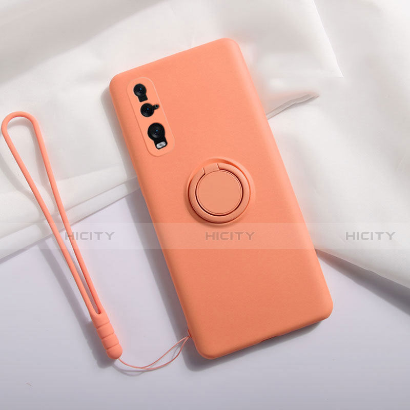 Custodia Silicone Ultra Sottile Morbida Cover con Magnetico Anello Supporto T01 per Oppo Find X2 Arancione