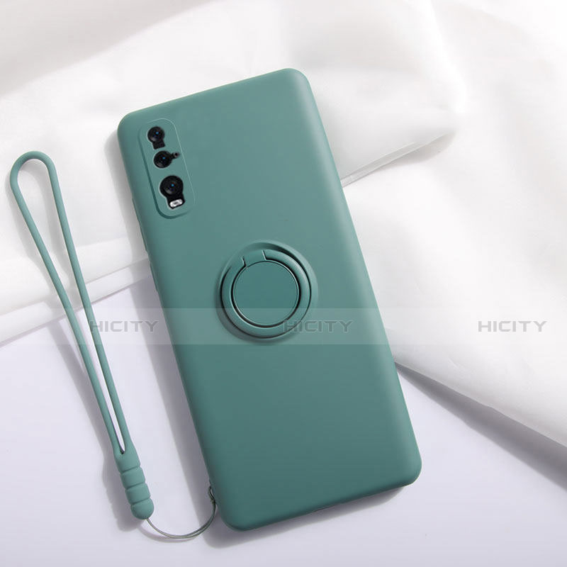 Custodia Silicone Ultra Sottile Morbida Cover con Magnetico Anello Supporto T01 per Oppo Find X2 Verde