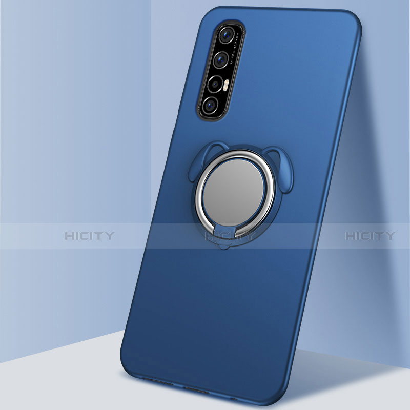 Custodia Silicone Ultra Sottile Morbida Cover con Magnetico Anello Supporto T01 per Oppo Reno3 Pro Blu