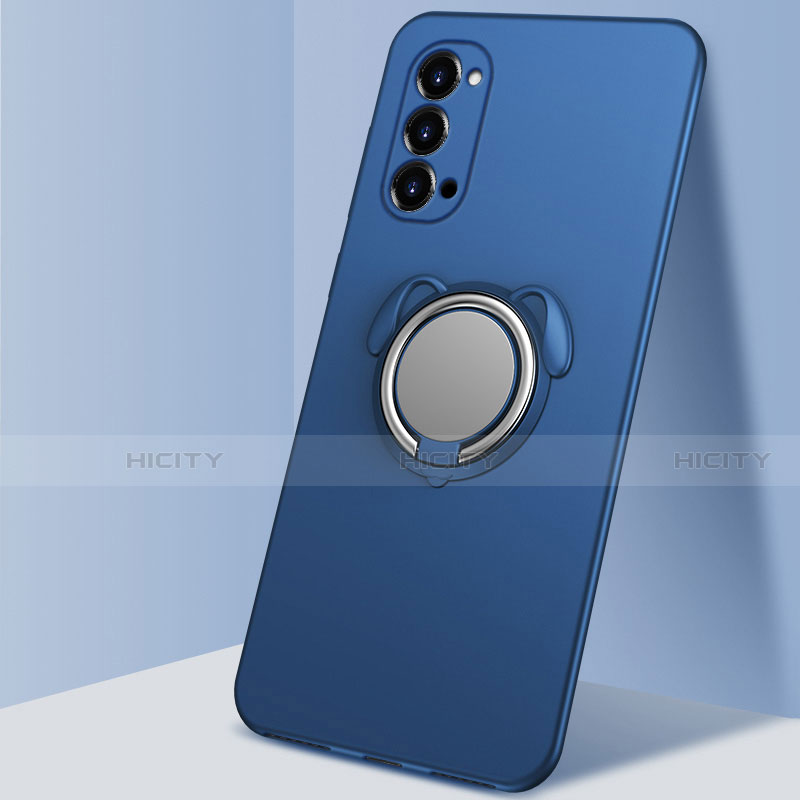 Custodia Silicone Ultra Sottile Morbida Cover con Magnetico Anello Supporto T01 per Oppo Reno4 Pro 5G Blu