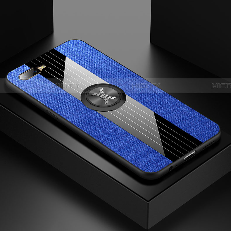 Custodia Silicone Ultra Sottile Morbida Cover con Magnetico Anello Supporto T01 per Oppo RX17 Neo Blu