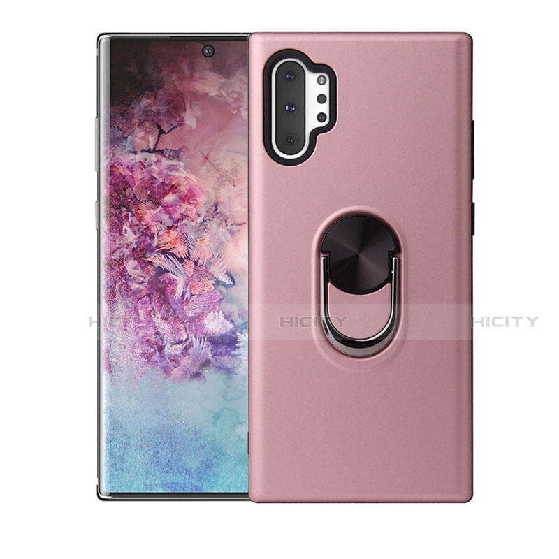 Custodia Silicone Ultra Sottile Morbida Cover con Magnetico Anello Supporto T01 per Samsung Galaxy Note 10 Plus Oro Rosa